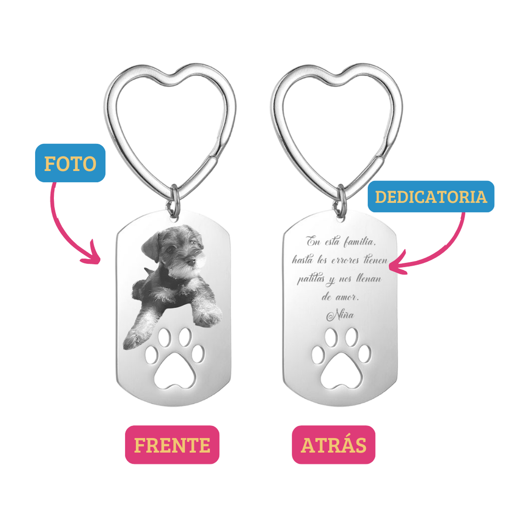 Llavero Personalizado con Foto de Mascota en Acero Inoxidable – Diseño con Huella