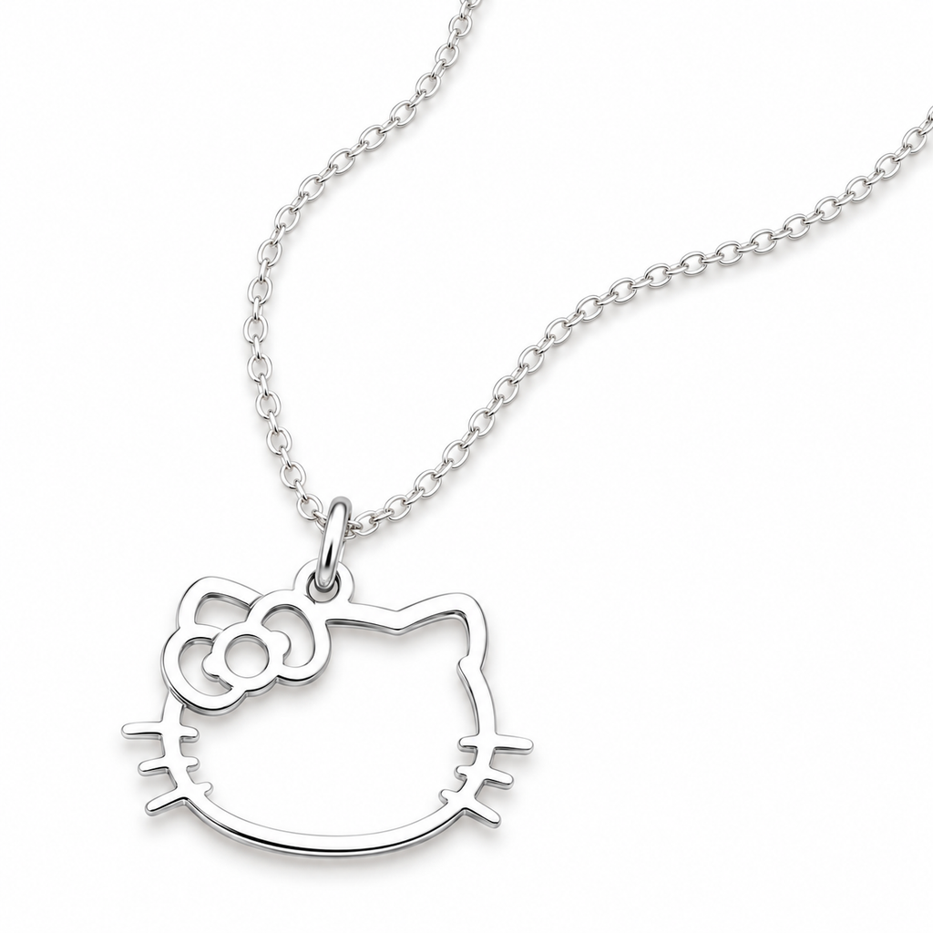 Dije Gatita con Moño de Plata .925 con Cadena Incluida