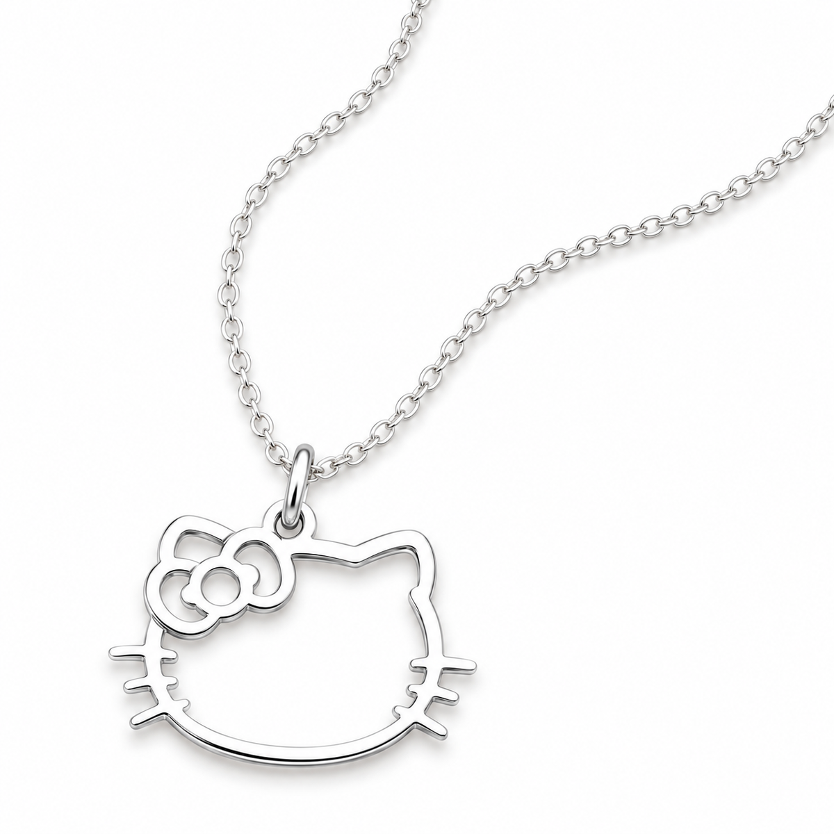 Dije Gatita con Moño de Plata .925 con Cadena Incluida
