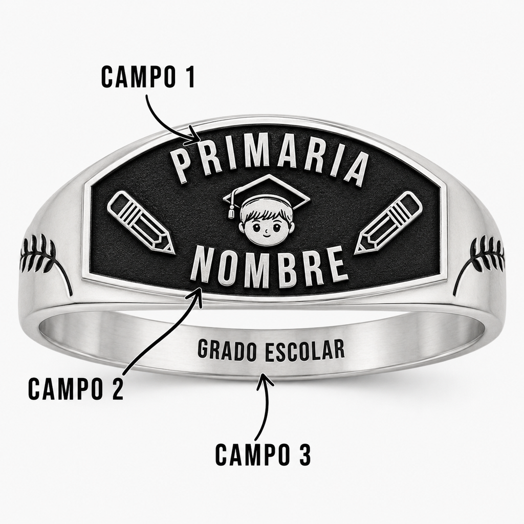 Anillo de Graduación Primaria para Niño Personalizado - Plata | Platamor