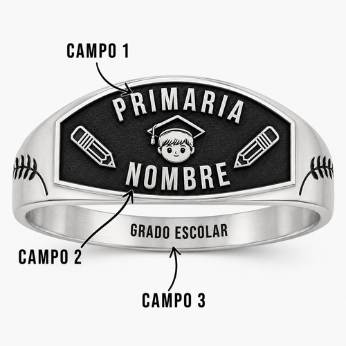 Anillo de Graduación Primaria para Niño Personalizado - Plata | Platamor