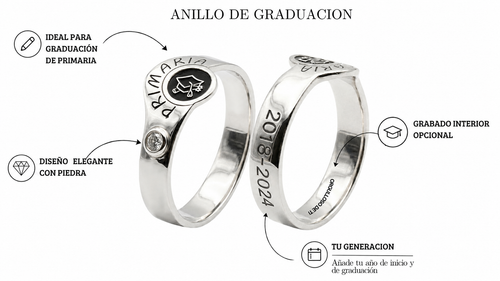Anillo de Graduación Primaria personalizado en Plata