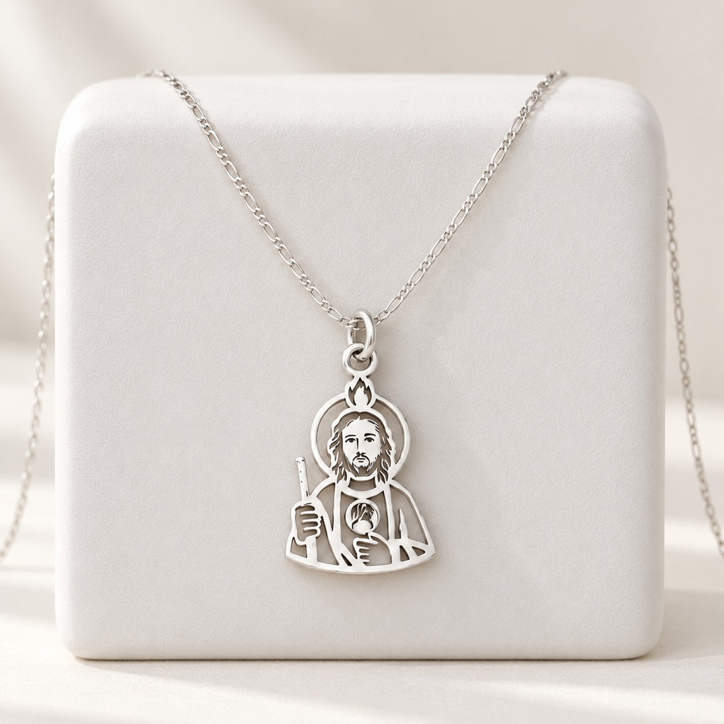 Dije San Judas Tadeo de Plata .925 con Cadena Incluida — Regalo de Fe y Protección