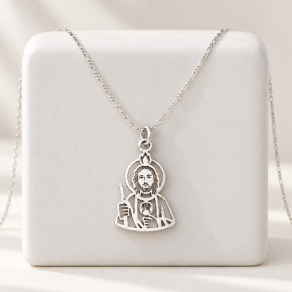 Dije San Judas Tadeo de Plata .925 con Cadena Incluida — Regalo de Fe y Protección