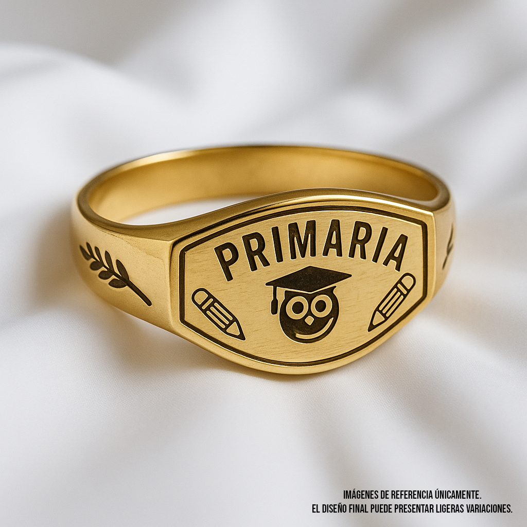 Anillos de Graduación para Kinder, Primaria y Secundaria  Baño de Oro