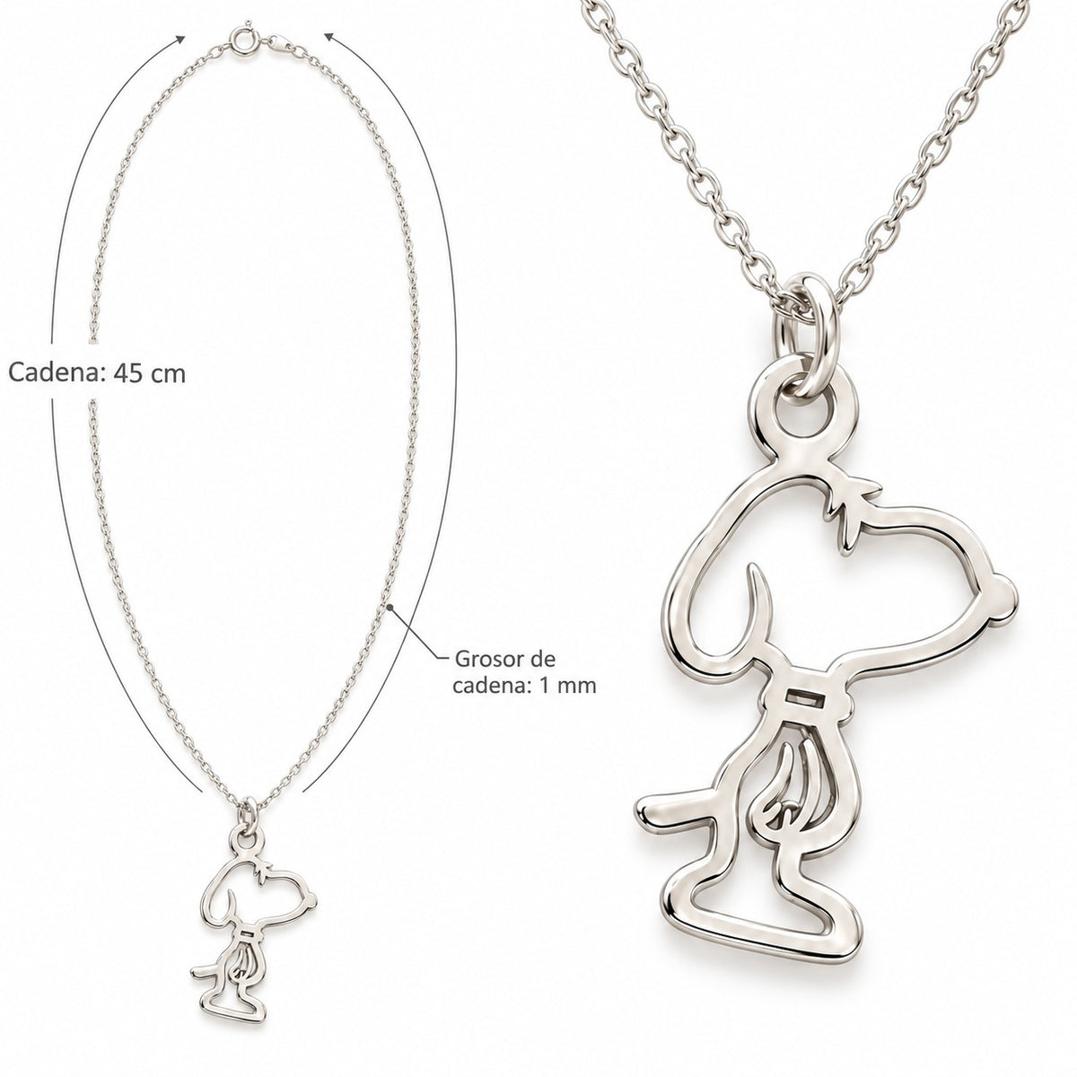 Cadena con dije de  Perrito  blanco  de Plata .925