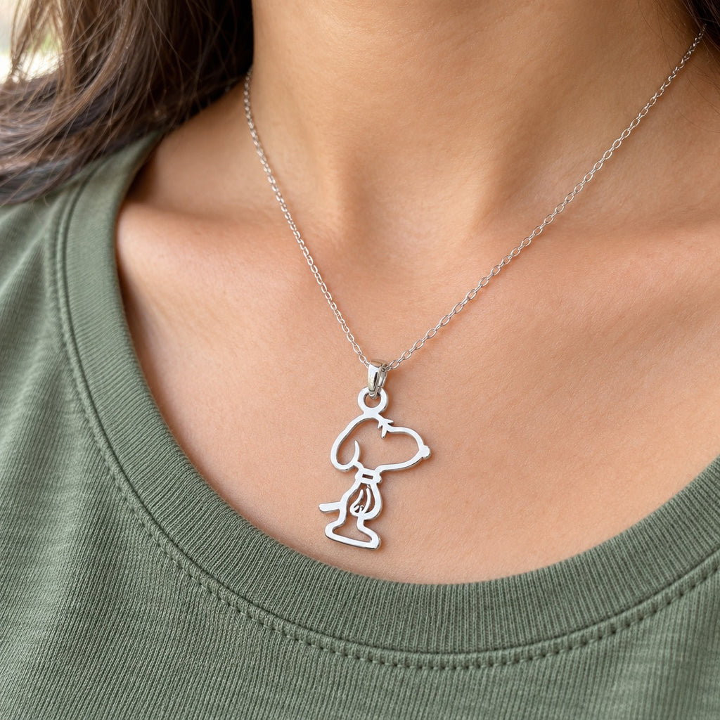 Cadena con dije de  Perrito  blanco  de Plata .925