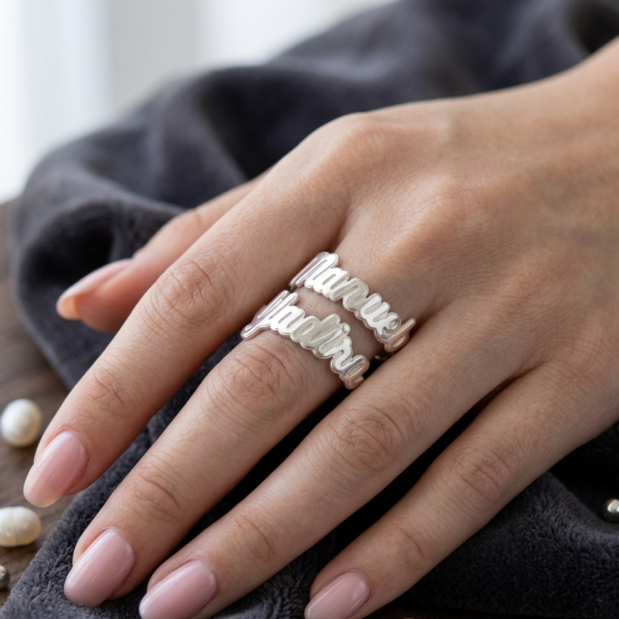 Anillo con Nombre Personalizado en Plata .925 | Diseño de Pareja