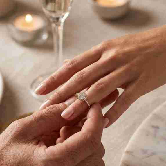 Anillo de Compromiso en Oro  para Mujer con Halo de Piedras Brillantes Corte Diamante – Diseño Elegante y Atemporal