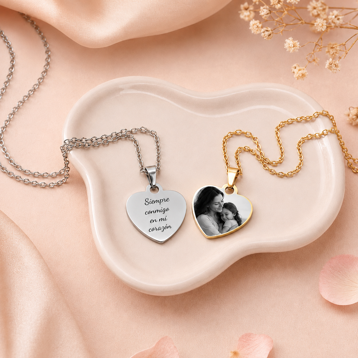 Collar Corazón con Foto Grabada Personalizado | Platamor