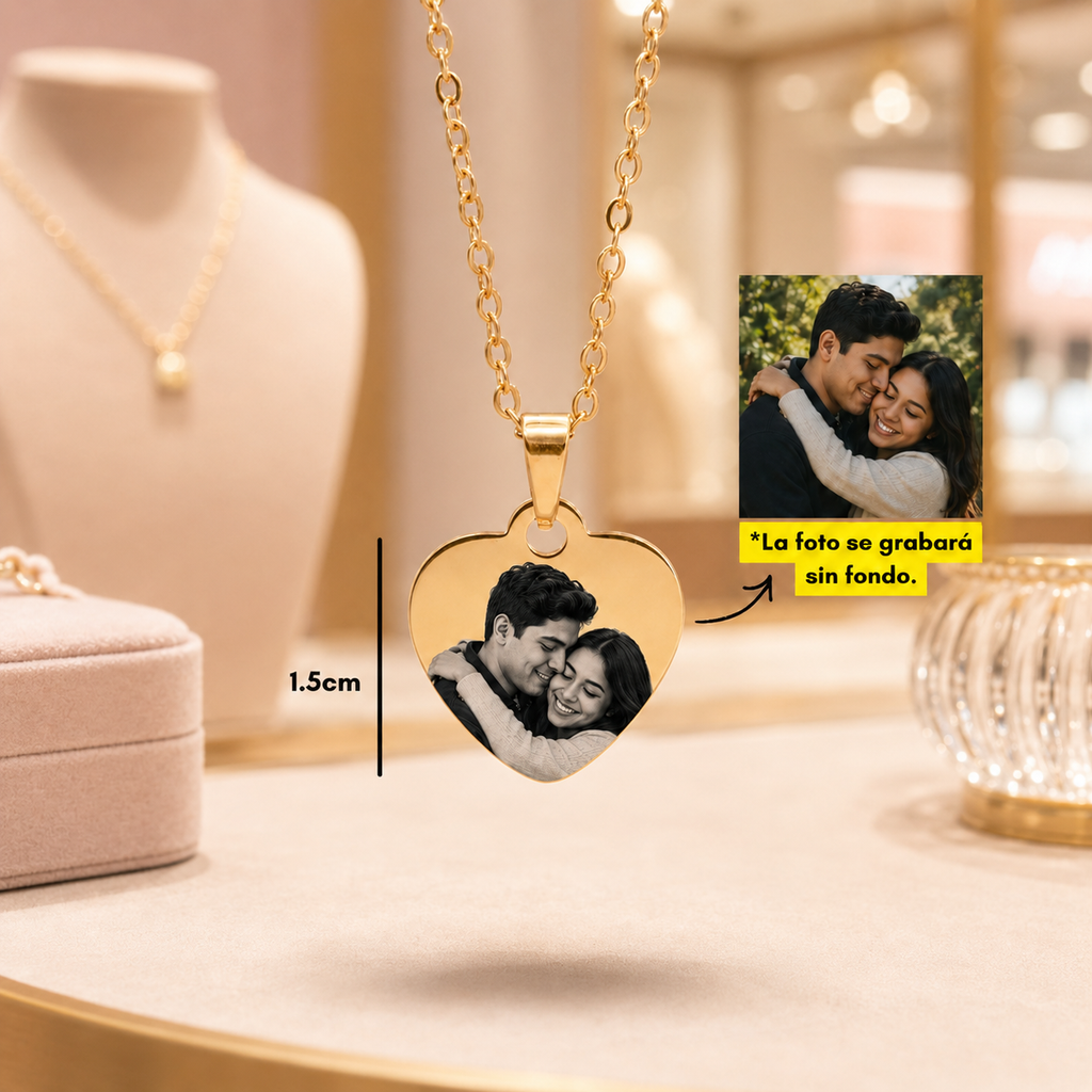 Collar Corazón con Foto Grabada Personalizado | Platamor