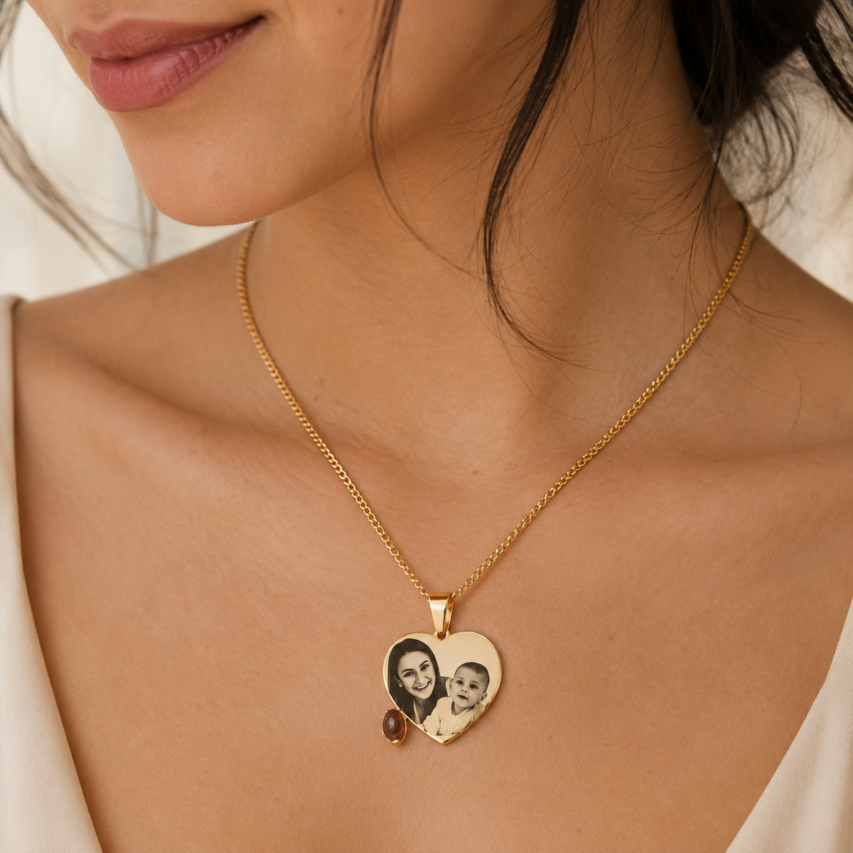 Collar Corazón con Foto Grabada Personalizado | Platamor