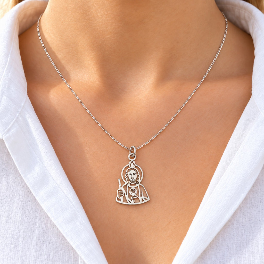 Dije San Judas Tadeo de Plata .925 con Cadena Incluida — Regalo de Fe y Protección
