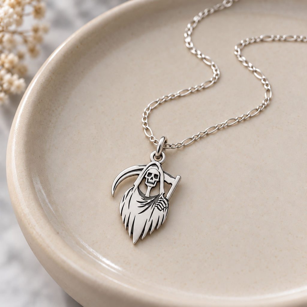 Dije Santa Muerte de Plata .925 con Cadena Incluida