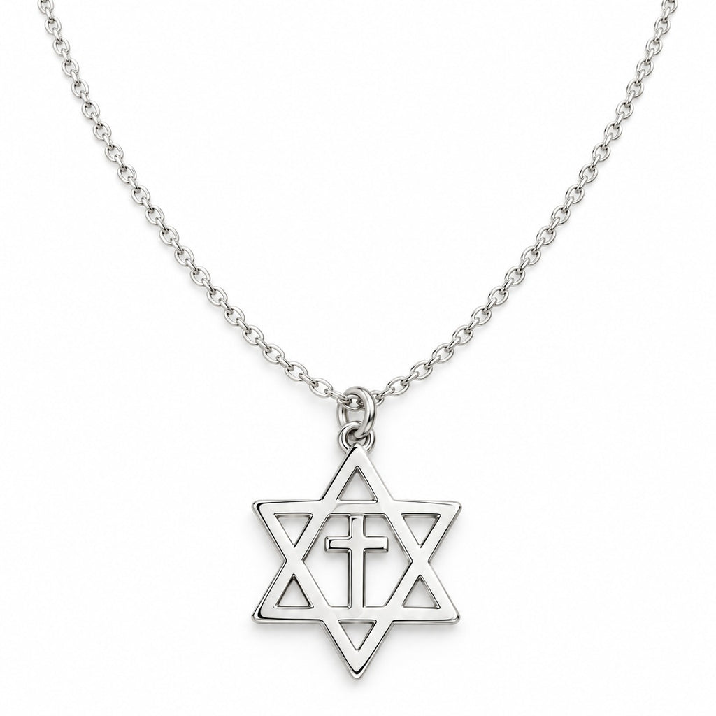 Dije Estrella de David con Cruz de Plata con Cadena