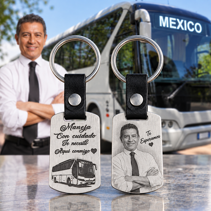 Llavero de Acero Personalizado para Chofer de Autobús — Grabado Láser