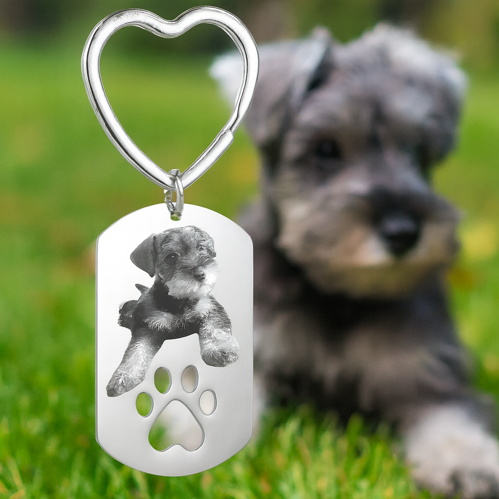 Llavero Personalizado con Foto de Mascota en Acero Inoxidable – Diseño con Huella