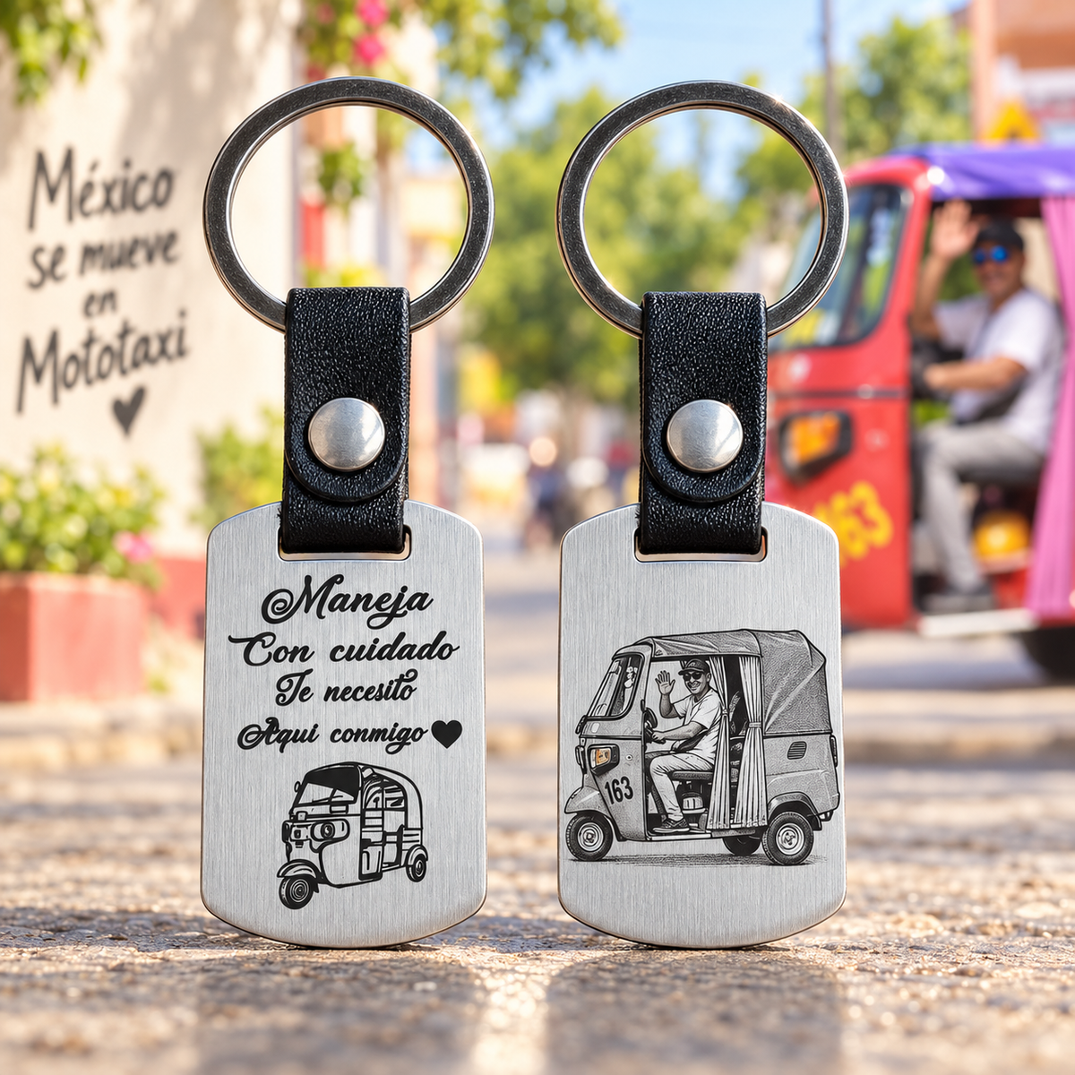 Llavero de Acero Personalizado para Mototaxista — Grabado Láser