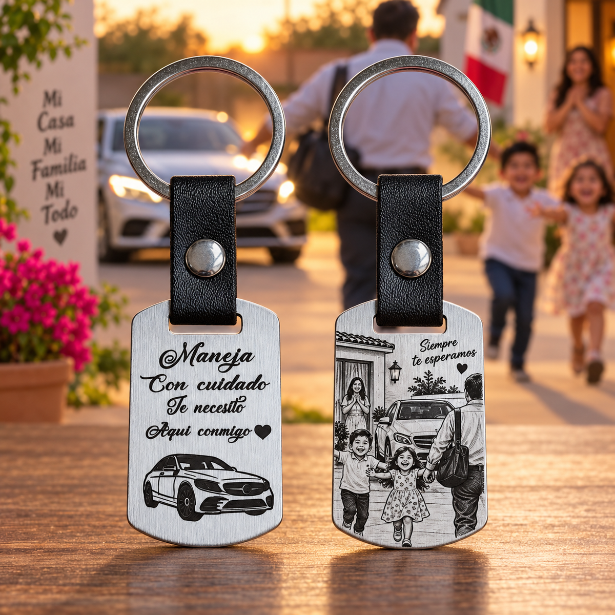 Llavero de Acero Personalizado con Carro — Regalo para Conductor Grabado Láser