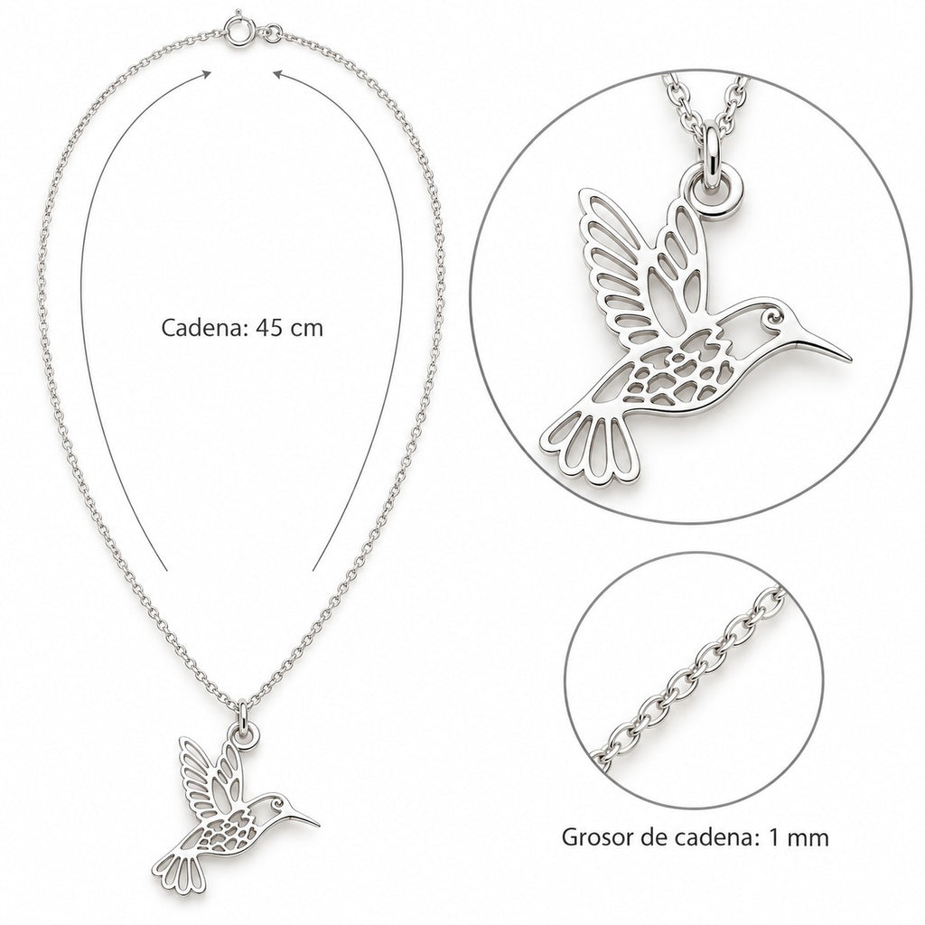 Dije Colibrí de Plata .925 con Cadena Incluida — Mensajero del Cielo