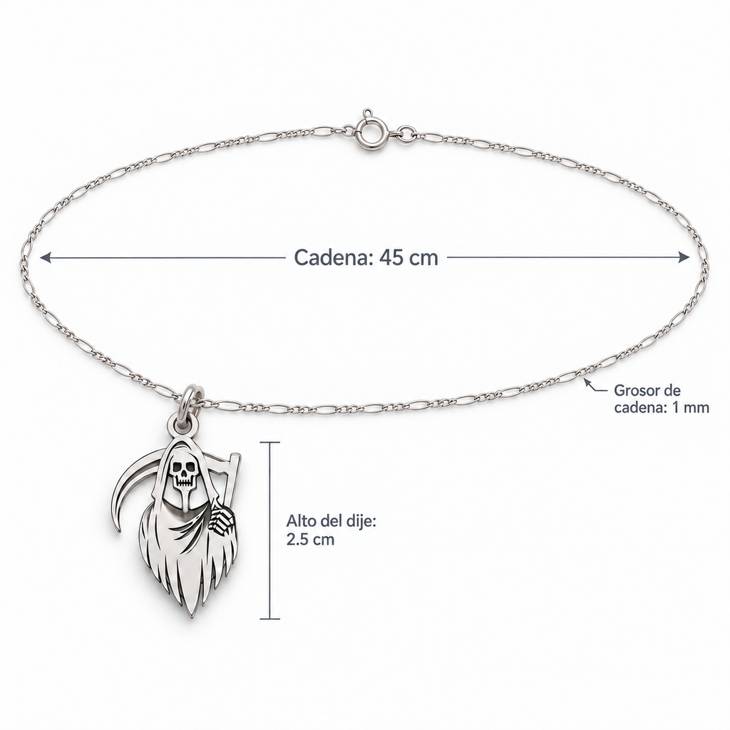 Dije Santa Muerte de Plata .925 con Cadena Incluida