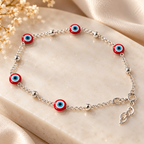Pulsera Ojo Turco Rojo de Plata | Joyería Platamor