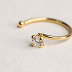 Piercing para nariz de oro 10K tipo aro con piedra brillante y balín