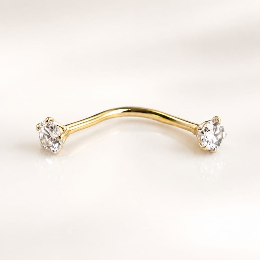 Piercing para ombligo de oro 10K Doble Destello con dos zirconias