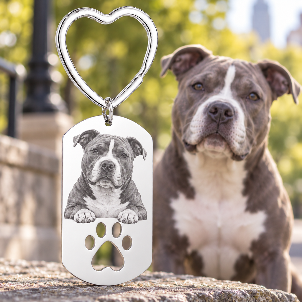 Llavero Personalizado con Foto de Mascota — Acero con Huellita Grabada