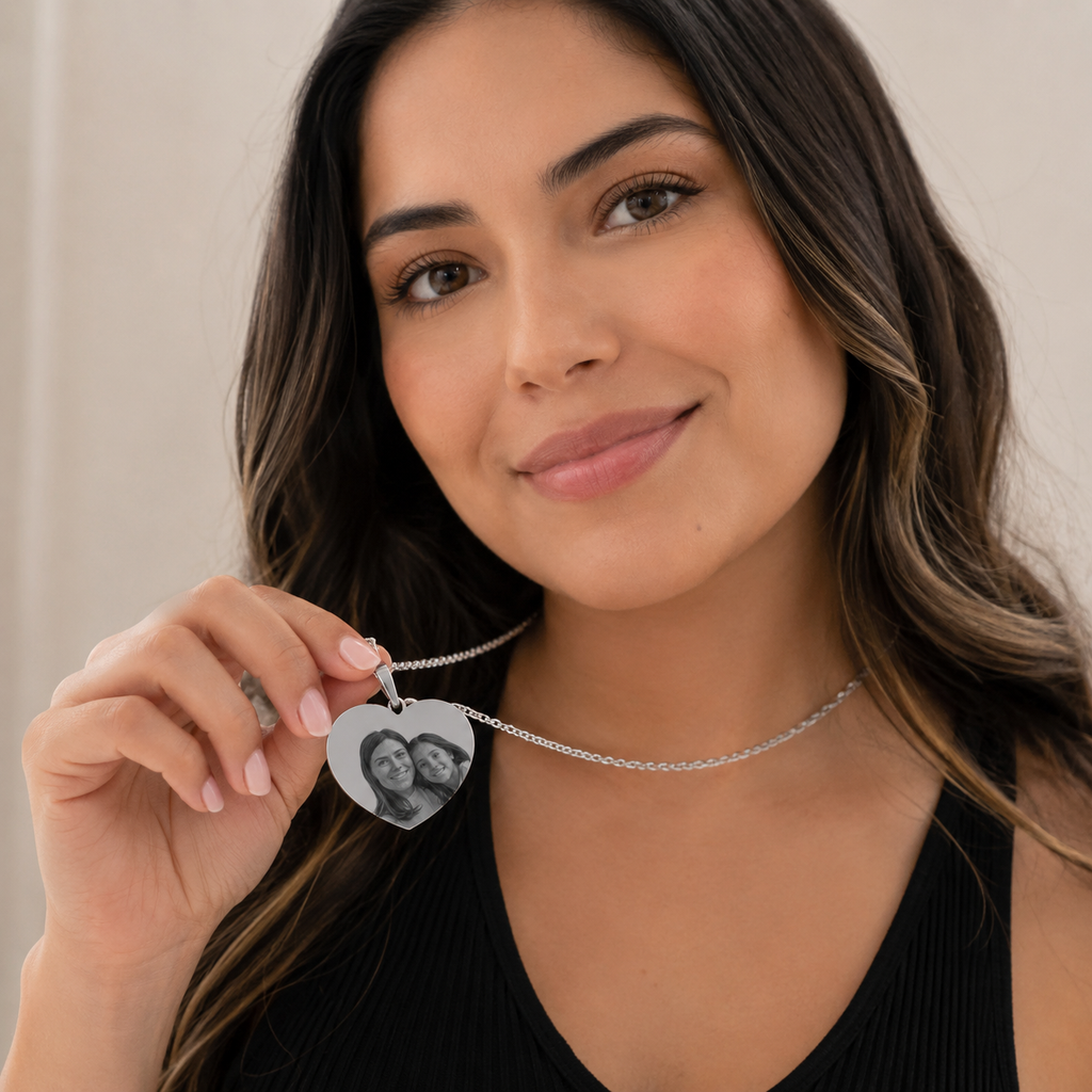 Collar Corazón con Foto Grabada Personalizado | Platamor