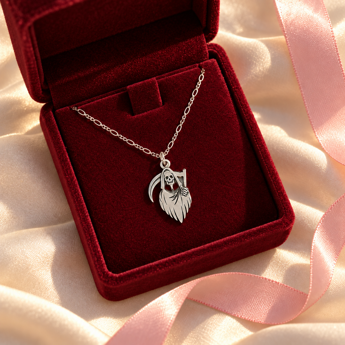 Dije Santa Muerte de Plata .925 con Cadena Incluida
