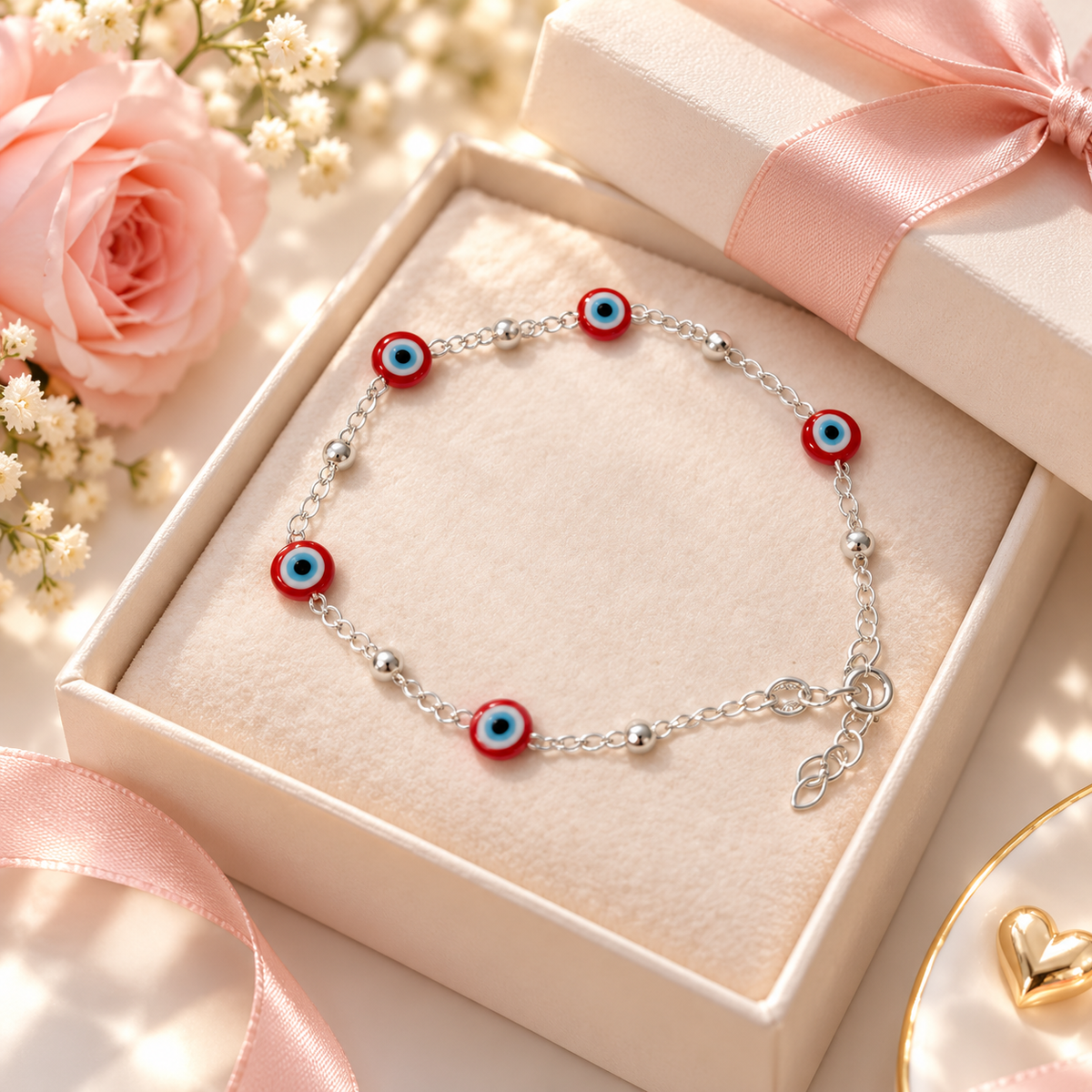 Pulsera Ojo Turco Rojo de Plata | Joyería Platamor